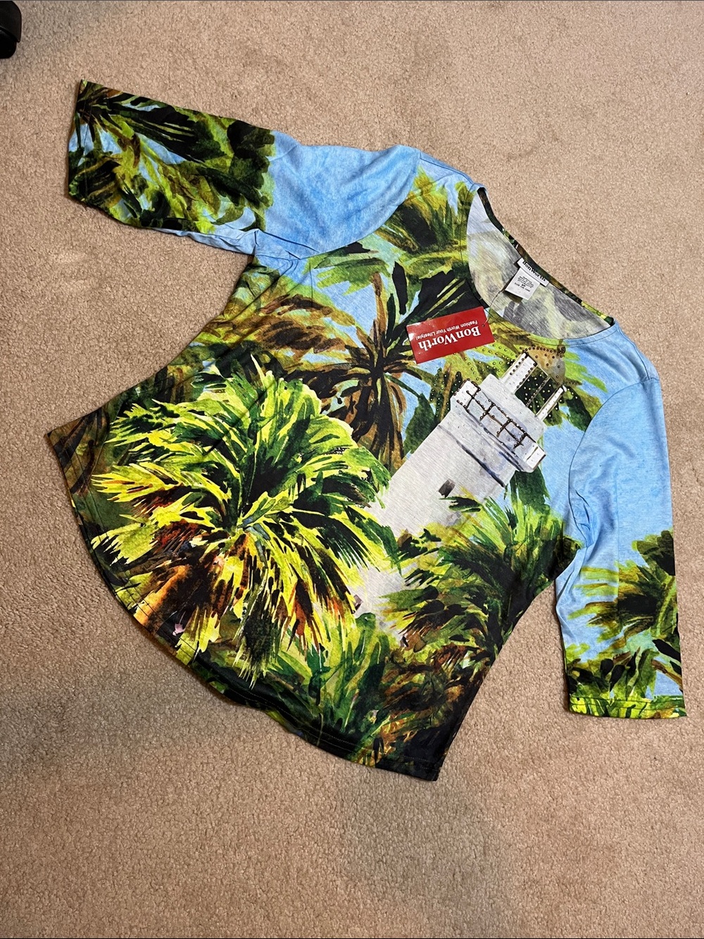 Bon Worth Tropical Palm & Lighthouse Top – Petite Small 🌴 NWT